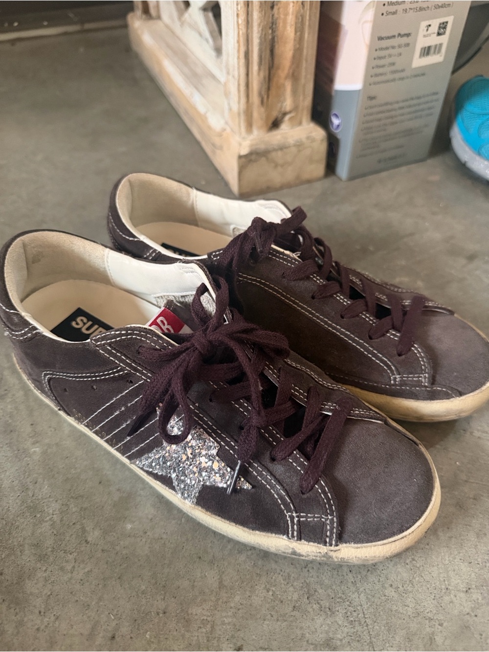 Worn 3 times Golden Goose Super-Star Sneakers in Dark Brown with White Trim